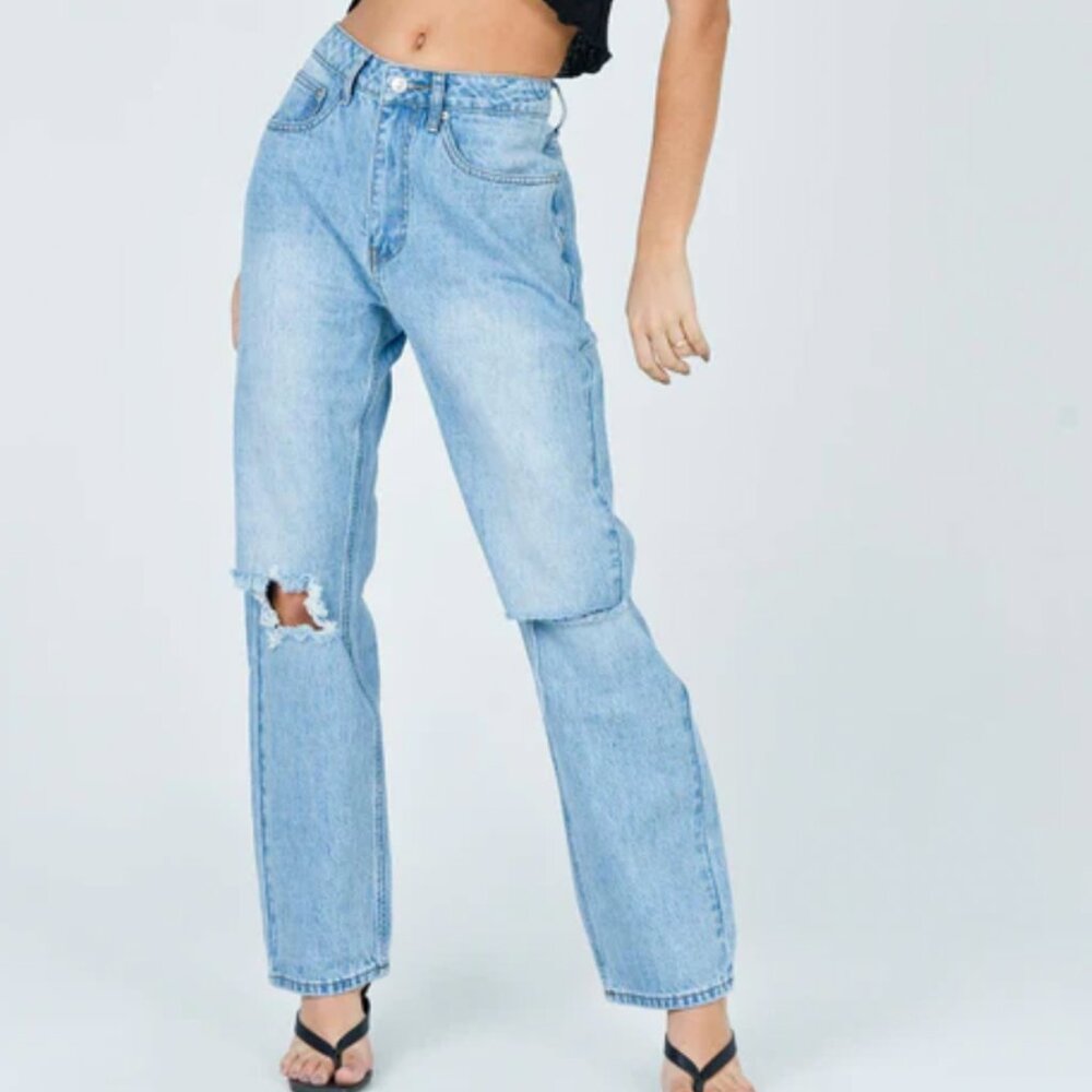 Princess Polly Medium Wash Knee Rip Jeans
